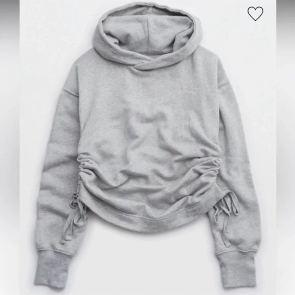 aerie Light Gray Side Ruched Hoodie